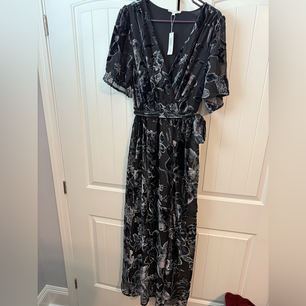 Baltic Born Black & Silver Velvet Burnout Dress XL